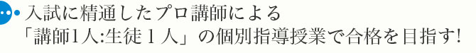 入試に精通したプロ講師による 「講師1人:生徒１人」の個別指導授業で合格を目指す!