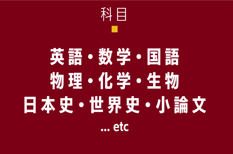 科目：英語・数学・国語・物理・化学・生物・日本史・世界史・小論文... etc